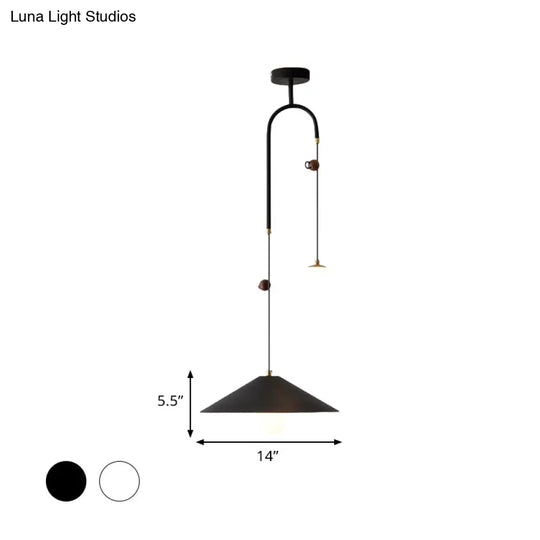 Opal Glass Multi Light Pendant Lamp With Iron Shade - Modern 2 Bulbs White/Black 10’/14’ Wide