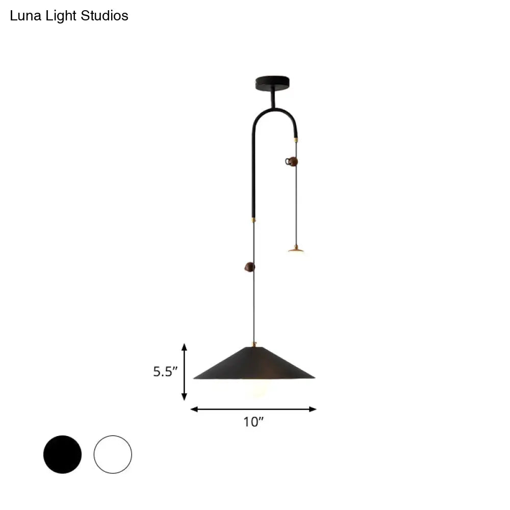 Opal Glass Multi Light Pendant Lamp With Iron Shade - Modern 2 Bulbs White/Black 10’/14’ Wide