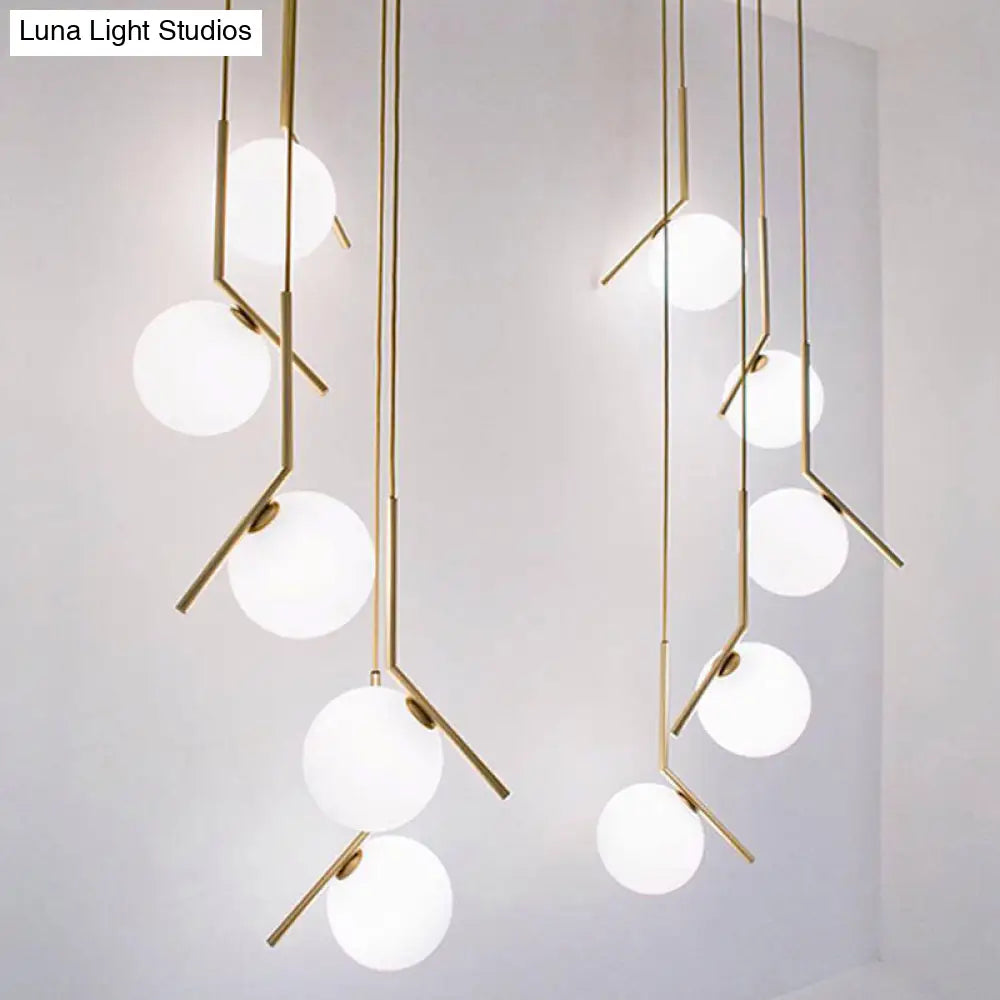 Sleek Opal Glass Pendant Lamp With Multi Light Spheres - Minimalist Design Perfect For Living Rooms