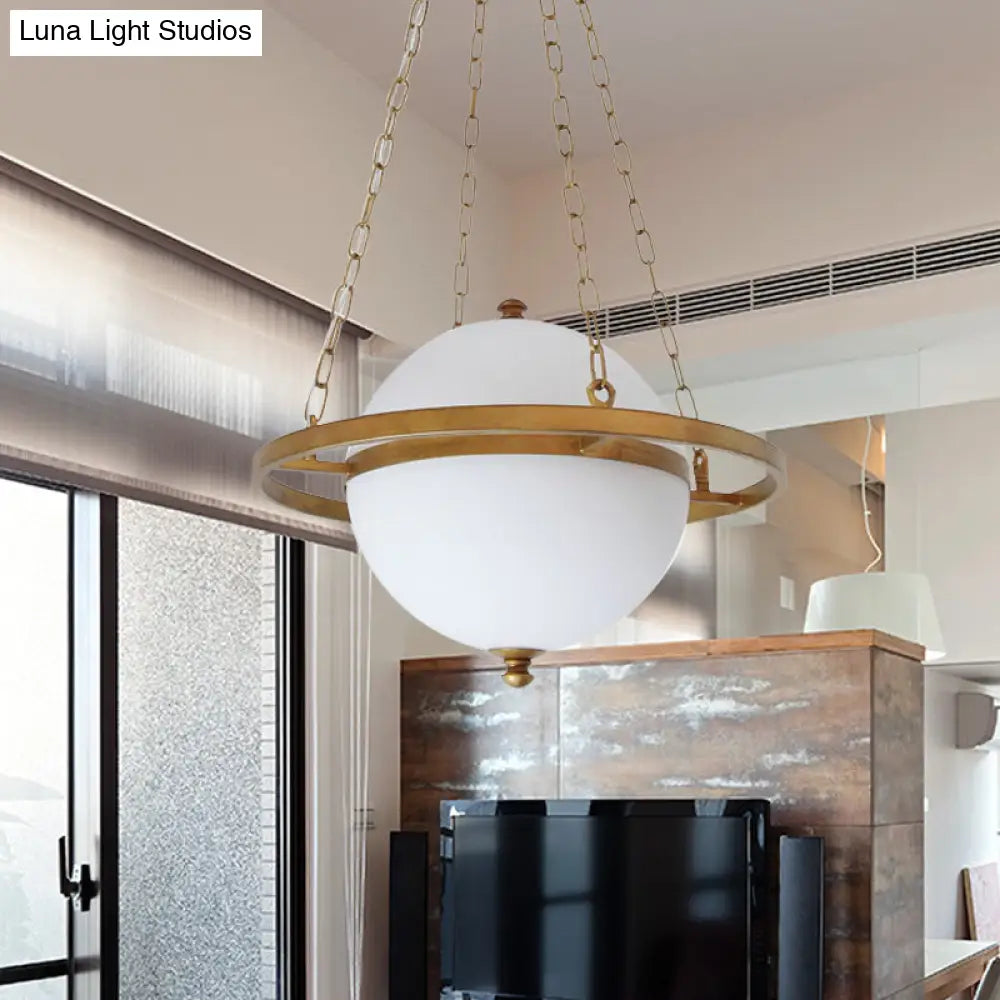 Opal Glass Nordic Pendant Light In Gold For Living Room