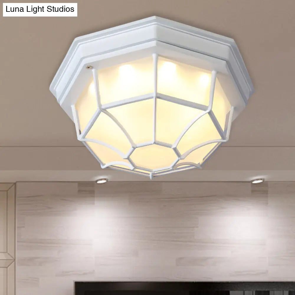 Opal Glass Octagonal Bedroom Flushmount Lodge With 1-Head Modern White/Black Finish Flush Mount Lamp