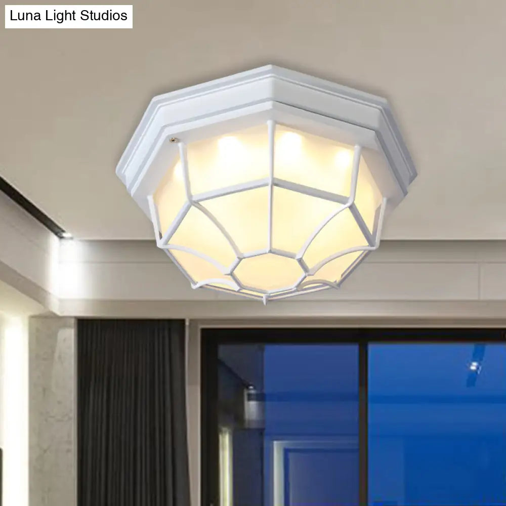 Opal Glass Octagonal Bedroom Flushmount Lodge With 1-Head Modern White/Black Finish – Flush Mount