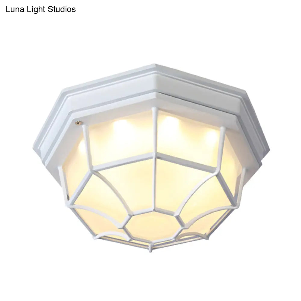 Opal Glass Octagonal Bedroom Flushmount Lodge With 1-Head Modern White/Black Finish Flush Mount Lamp