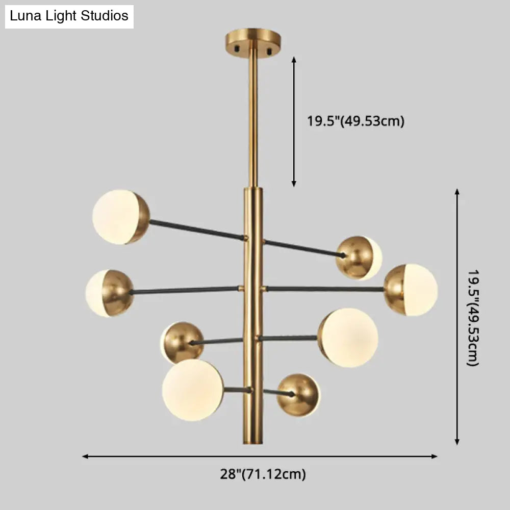 Opal Glass Pendant Chandelier - Elegant Gold Vertical Hanging Light For Dining Room