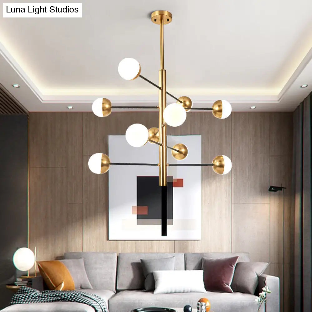 Opal Glass Pendant Chandelier - Elegant Gold Vertical Hanging Light For Dining Room