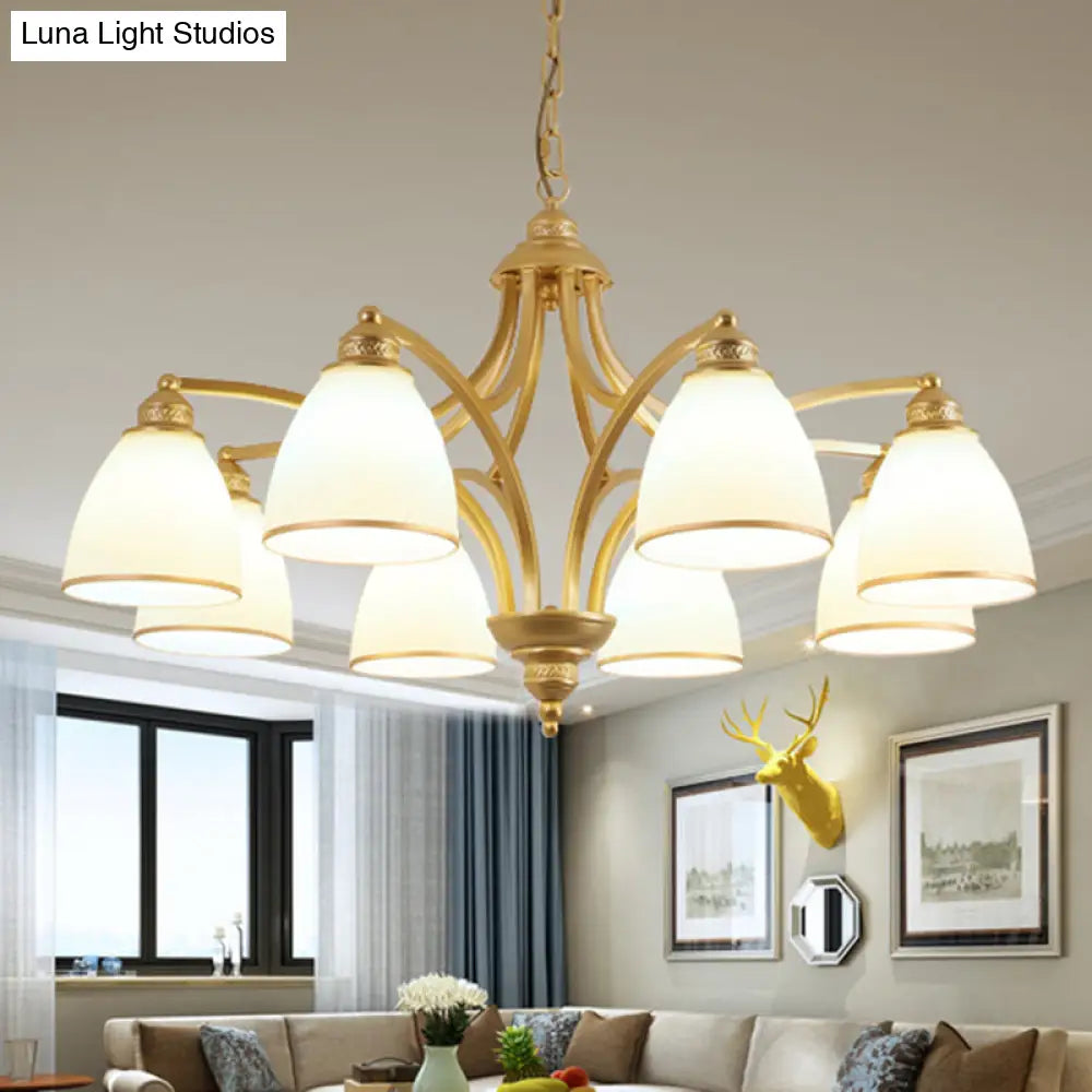 Opal Glass Pendant Light Fixture - Classic Bell Chandelier For Living Room