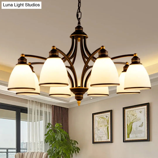 Opal Glass Pendant Light Fixture - Classic Bell Chandelier For Living Room