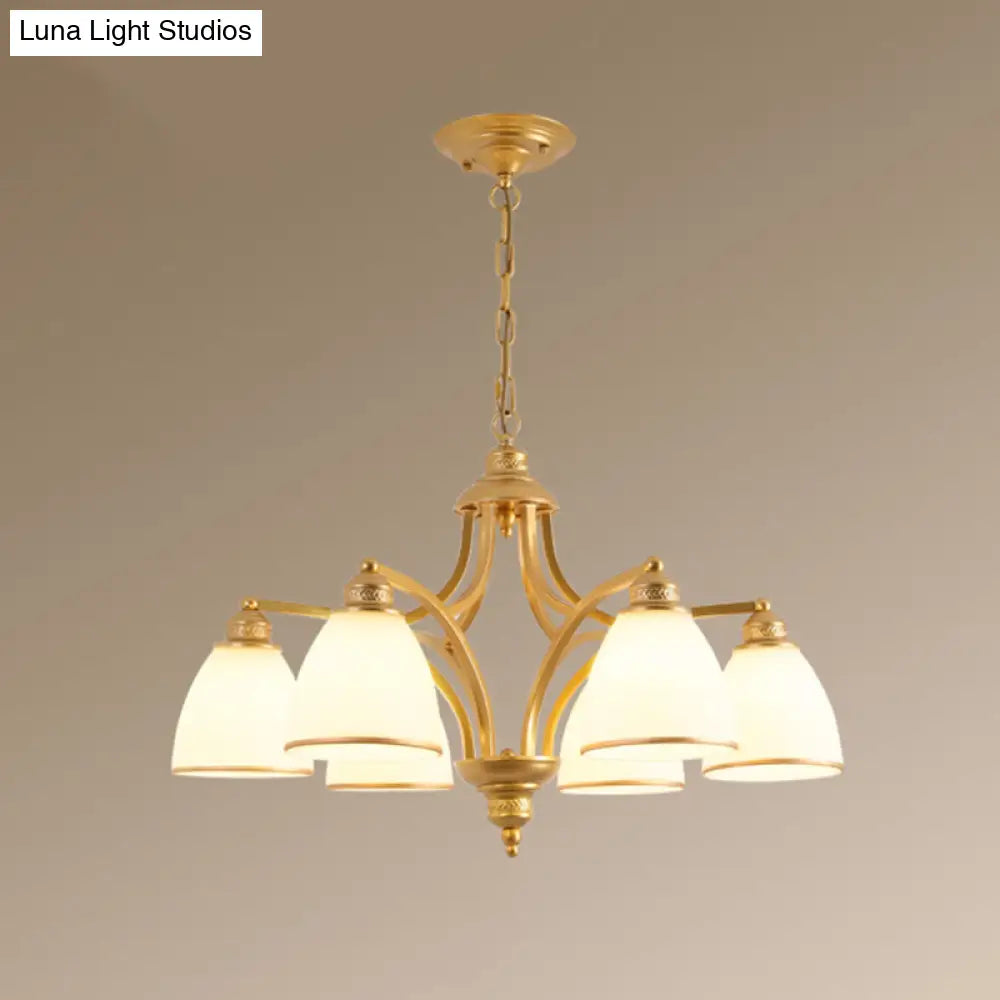 Opal Glass Pendant Light Fixture - Classic Bell Chandelier For Living Room