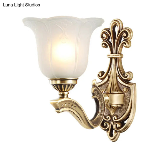 Opal Glass Petal Wall Light With Carved Brass Finish