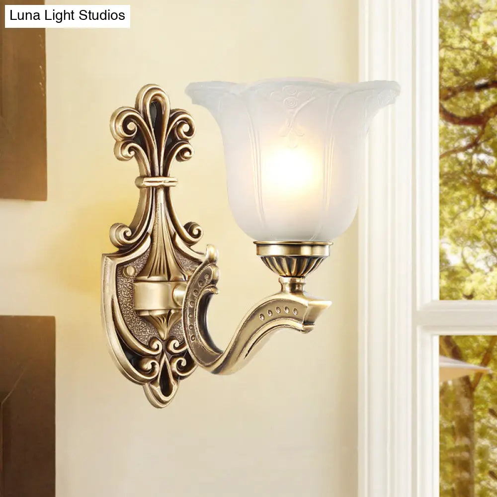 Opal Glass Petal Wall Light With Carved Brass Finish