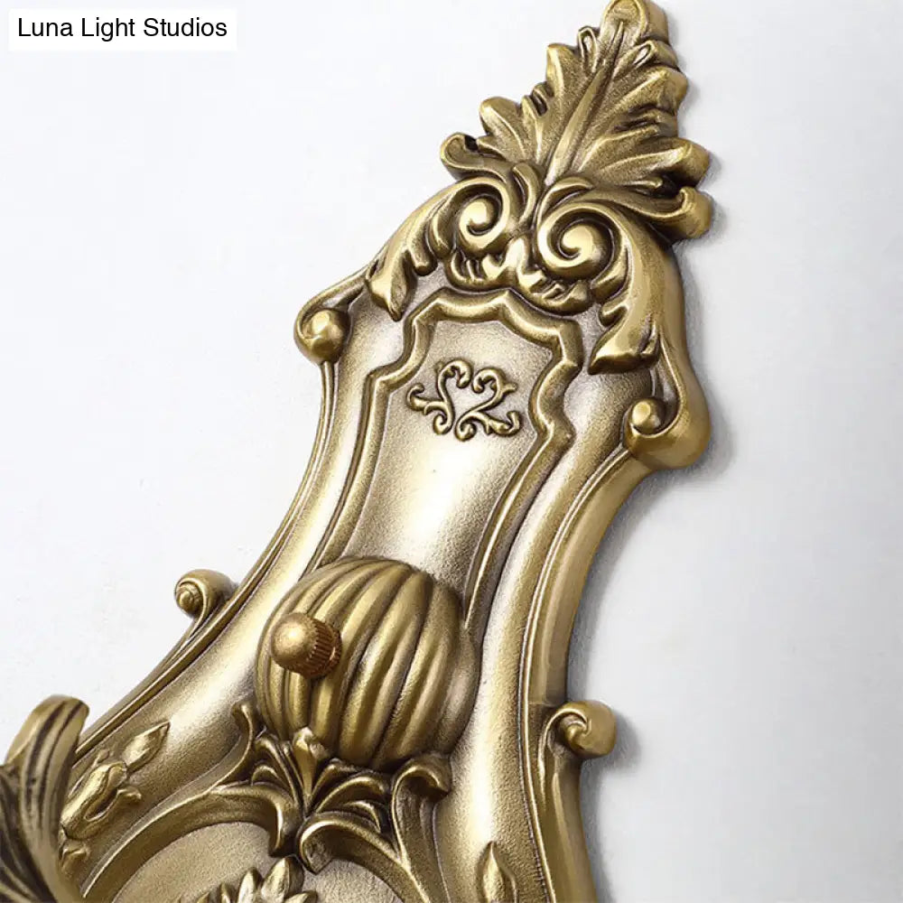 Opal Glass Petal Wall Sconce - Classic 1/2-Head Bedroom Light With Brass Carved Arm