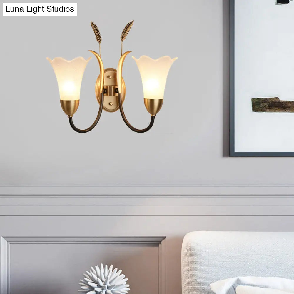 Opal Glass Petal Wall Sconce: Lodge Stylish 1/2-Light Brass Lamp