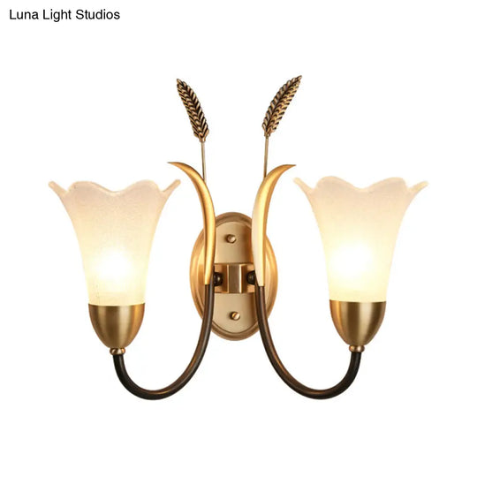 Opal Glass Petal Wall Sconce: Lodge Stylish 1/2-Light Brass Lamp