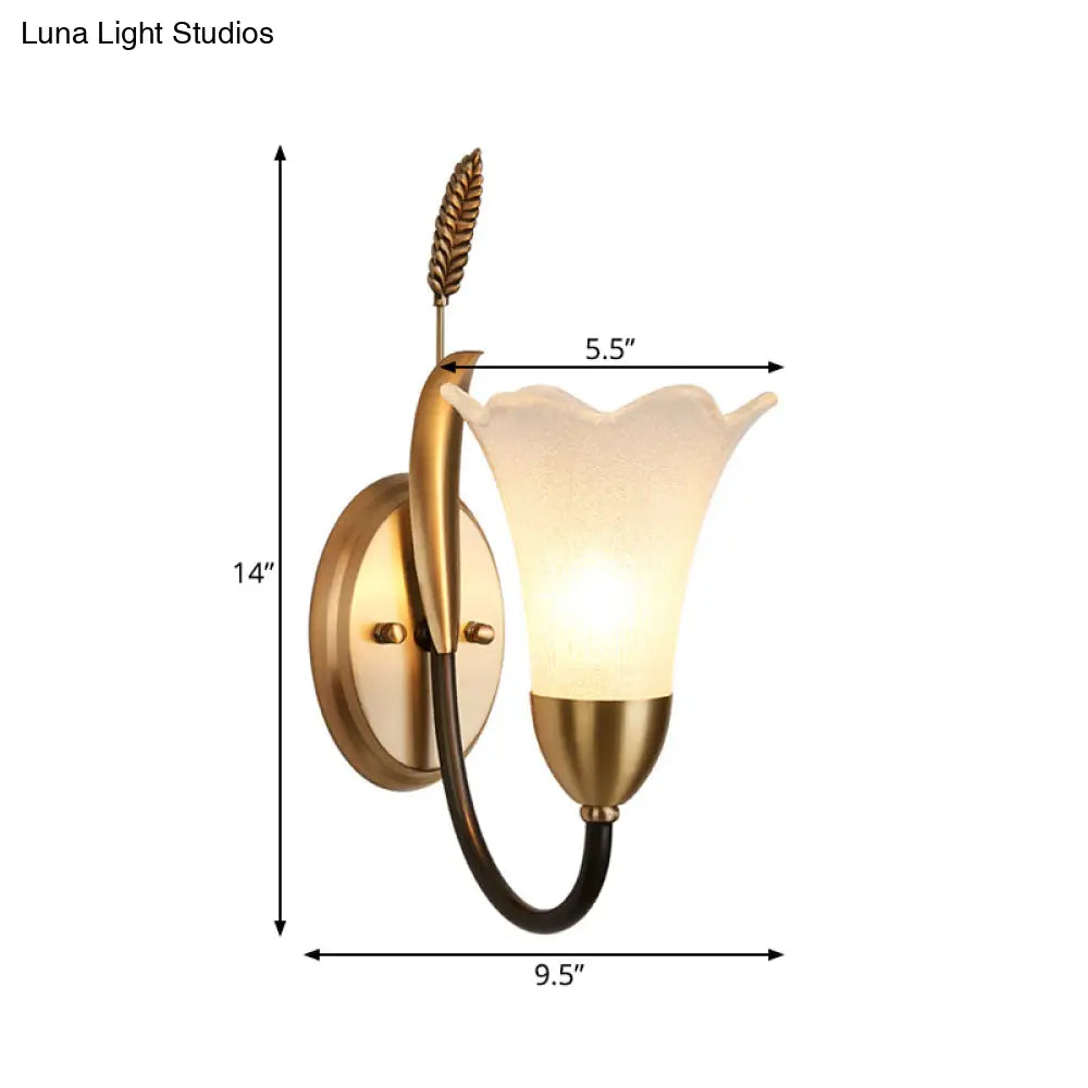 Opal Glass Petal Wall Sconce: Lodge Stylish 1/2-Light Brass Lamp