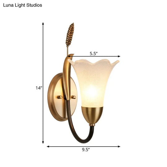 Opal Glass Petal Wall Sconce: Lodge Stylish 1/2-Light Brass Lamp