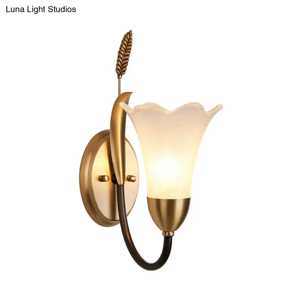 Opal Glass Petal Wall Sconce: Lodge Stylish 1/2-Light Brass Lamp