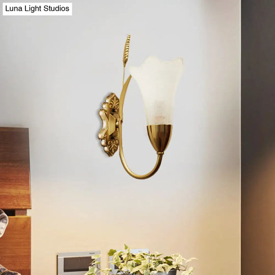 Opal Glass Petal Wall Sconce: Lodge Stylish 1/2-Light Brass Lamp