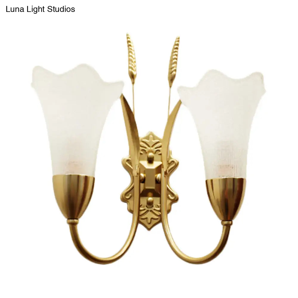 Opal Glass Petal Wall Sconce: Lodge Stylish 1/2-Light Brass Lamp