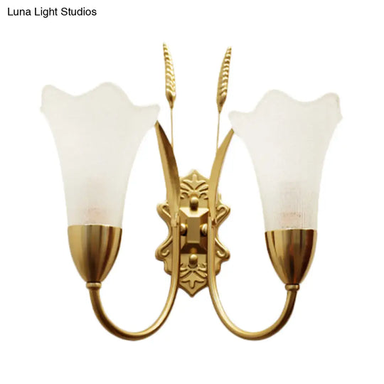 Opal Glass Petal Wall Sconce: Lodge Stylish 1/2-Light Brass Lamp