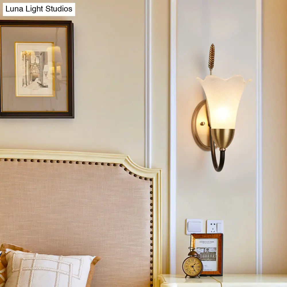 Opal Glass Petal Wall Sconce: Lodge Stylish 1/2-Light Brass Lamp