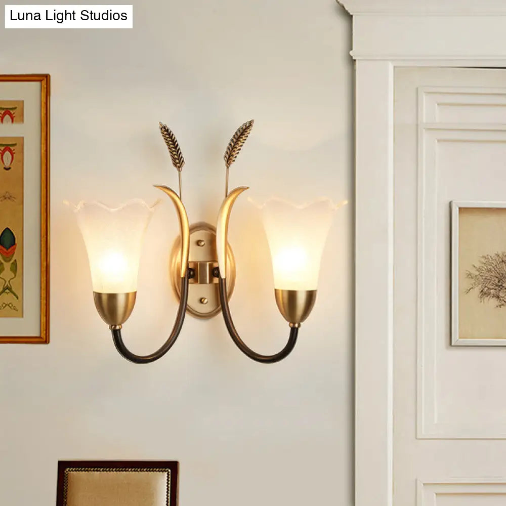 Opal Glass Petal Wall Sconce: Lodge Stylish 1/2-Light Brass Lamp