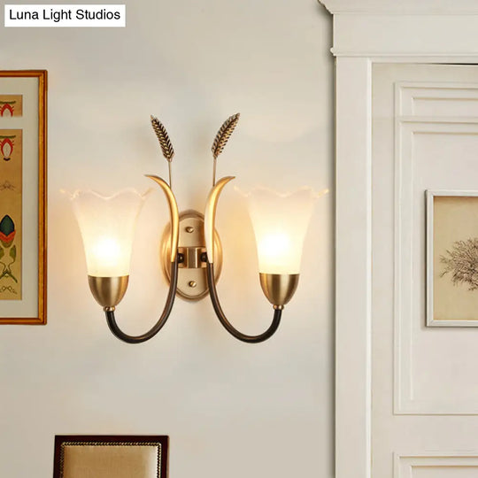 Opal Glass Petal Wall Sconce: Lodge Stylish 1/2-Light Brass Lamp