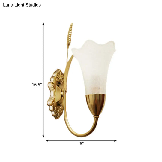 Opal Glass Petal Wall Sconce: Lodge Stylish 1/2-Light Brass Lamp