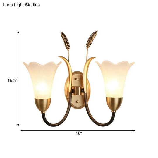 Opal Glass Petal Wall Sconce: Lodge Stylish 1/2-Light Brass Lamp