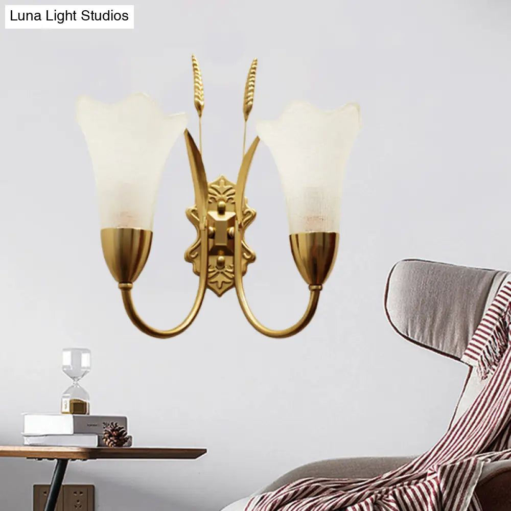 Opal Glass Petal Wall Sconce: Lodge Stylish 1/2-Light Brass Lamp