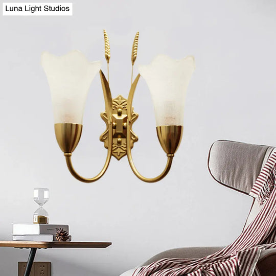 Opal Glass Petal Wall Sconce: Lodge Stylish 1/2-Light Brass Lamp