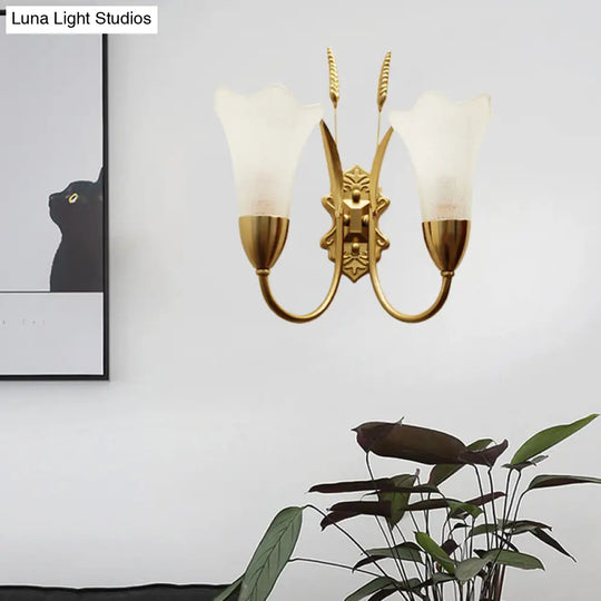 Opal Glass Petal Wall Sconce: Lodge Stylish 1/2-Light Brass Lamp