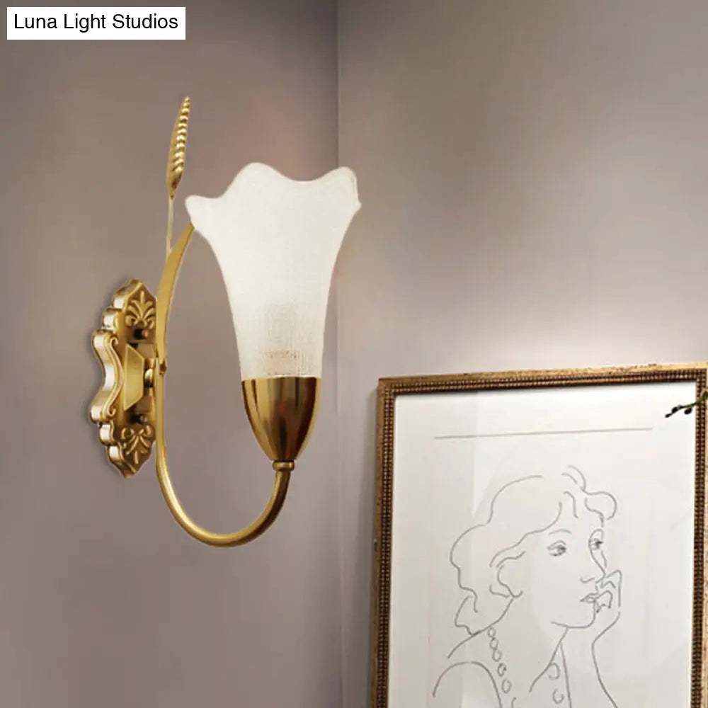 Opal Glass Petal Wall Sconce: Lodge Stylish 1/2-Light Brass Lamp