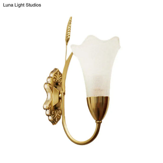 Opal Glass Petal Wall Sconce: Lodge Stylish 1/2-Light Brass Lamp