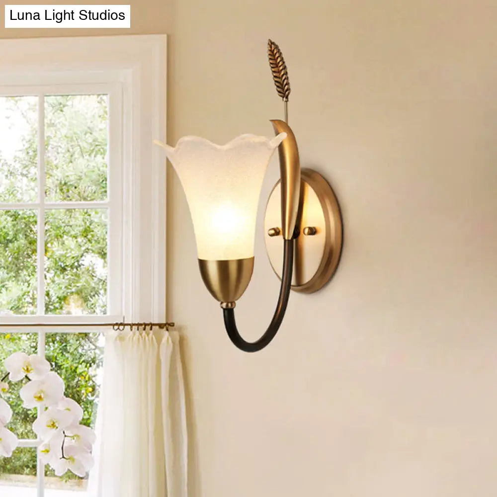 Opal Glass Petal Wall Sconce: Lodge Stylish 1/2-Light Brass Lamp