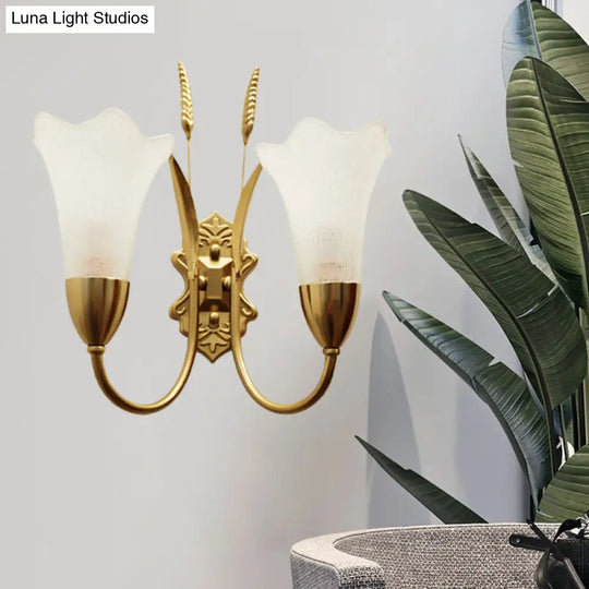 Opal Glass Petal Wall Sconce: Lodge Stylish 1/2-Light Brass Lamp