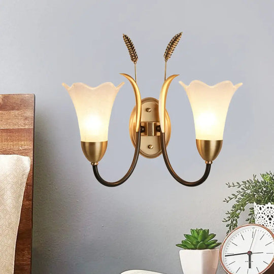 Opal Glass Petal Wall Sconce: Lodge Stylish 1/2-Light Brass Lamp 2 / A