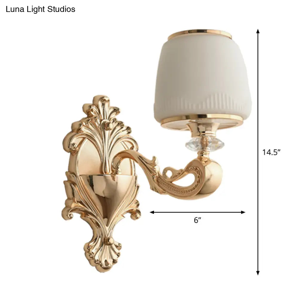 Opal Glass Sconce Lamp 1/2-Light Wall Fixture With Curvy Brass Arm For Classic Living Room Lighting