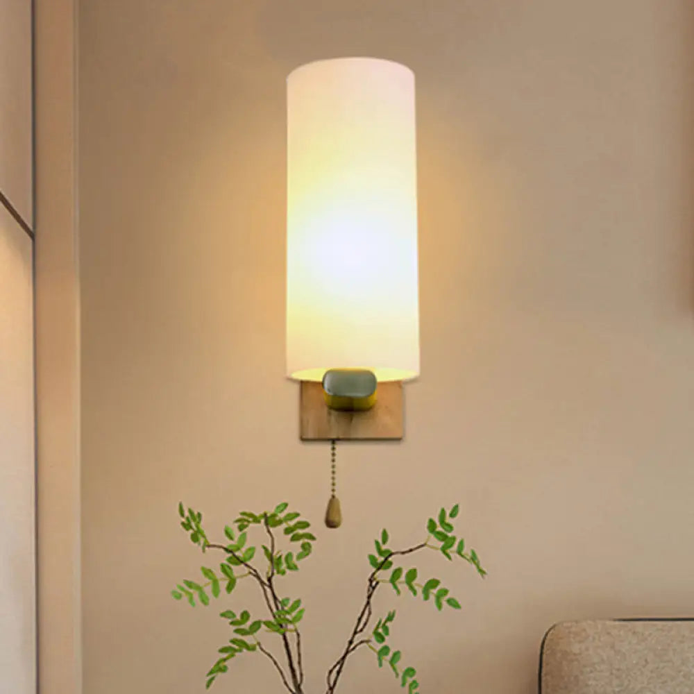 Opal Glass Sconce Wall Lamp With White Finish For Bedroom And Cafe Lighting Wood