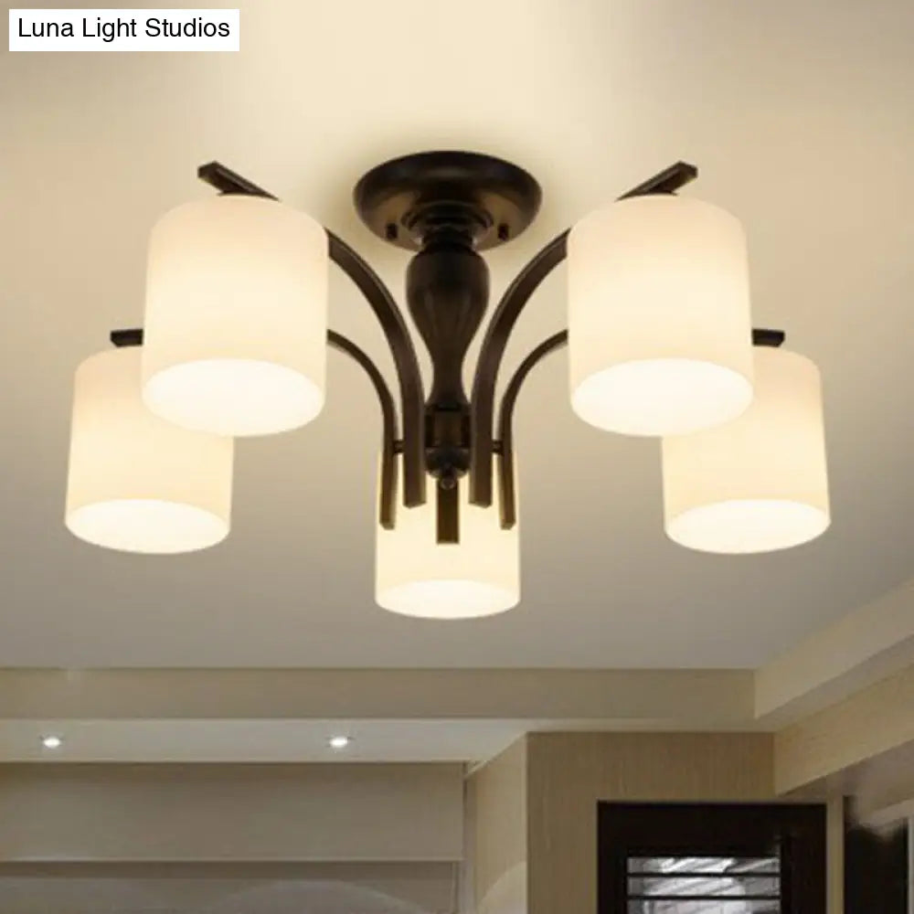 Opal Glass Semi Flush Mount Ceiling Chandelier - Classic Cylinder Design In Elegant Black 5 /