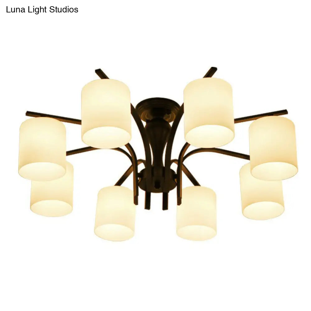 Opal Glass Semi Flush Mount Ceiling Chandelier - Classic Cylinder Design In Elegant Black