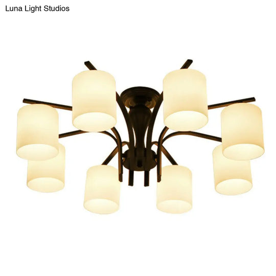 Opal Glass Semi Flush Mount Ceiling Chandelier - Classic Cylinder Design In Elegant Black