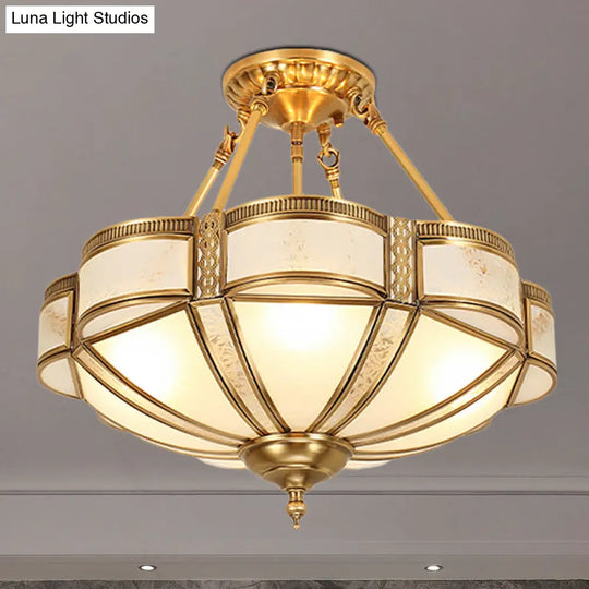 Opal Glass Semi Flush Mount Light Fixture - Scalloped Shade Simplistic Design 3/4 Bulbs Brass