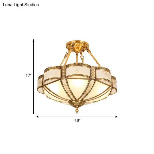 Opal Glass Semi Flush Mount Light Fixture - Scalloped Shade Simplistic Design 3/4 Bulbs Brass