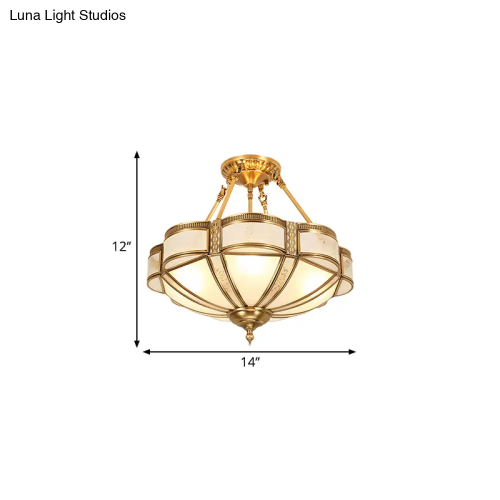 Opal Glass Semi Flush Mount Light Fixture - Scalloped Shade Simplistic Design 3/4 Bulbs Brass