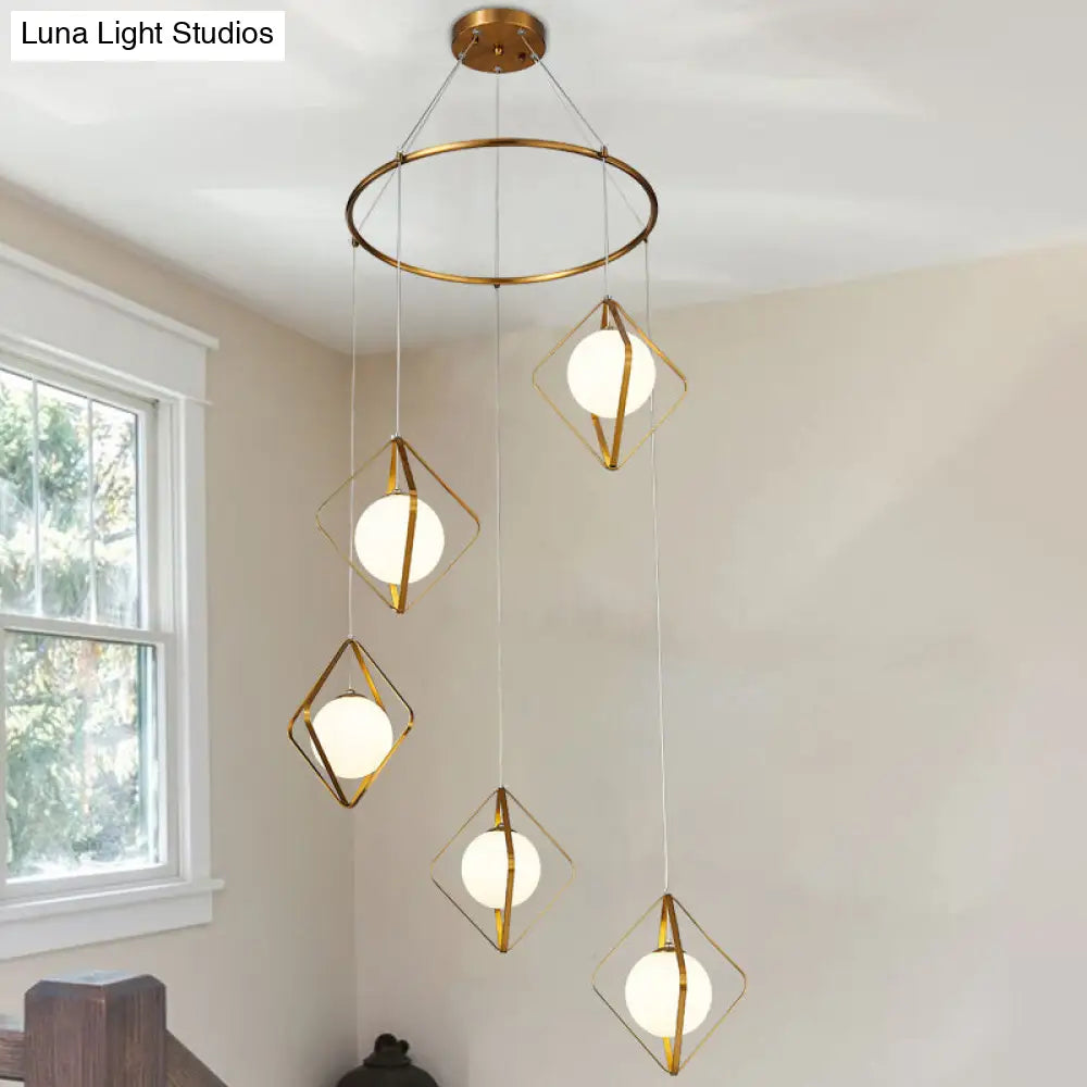 Modern Multi Light Pendant Lamp With Opal Glass Shade - Perfect For Living Room 5 / Gold Round