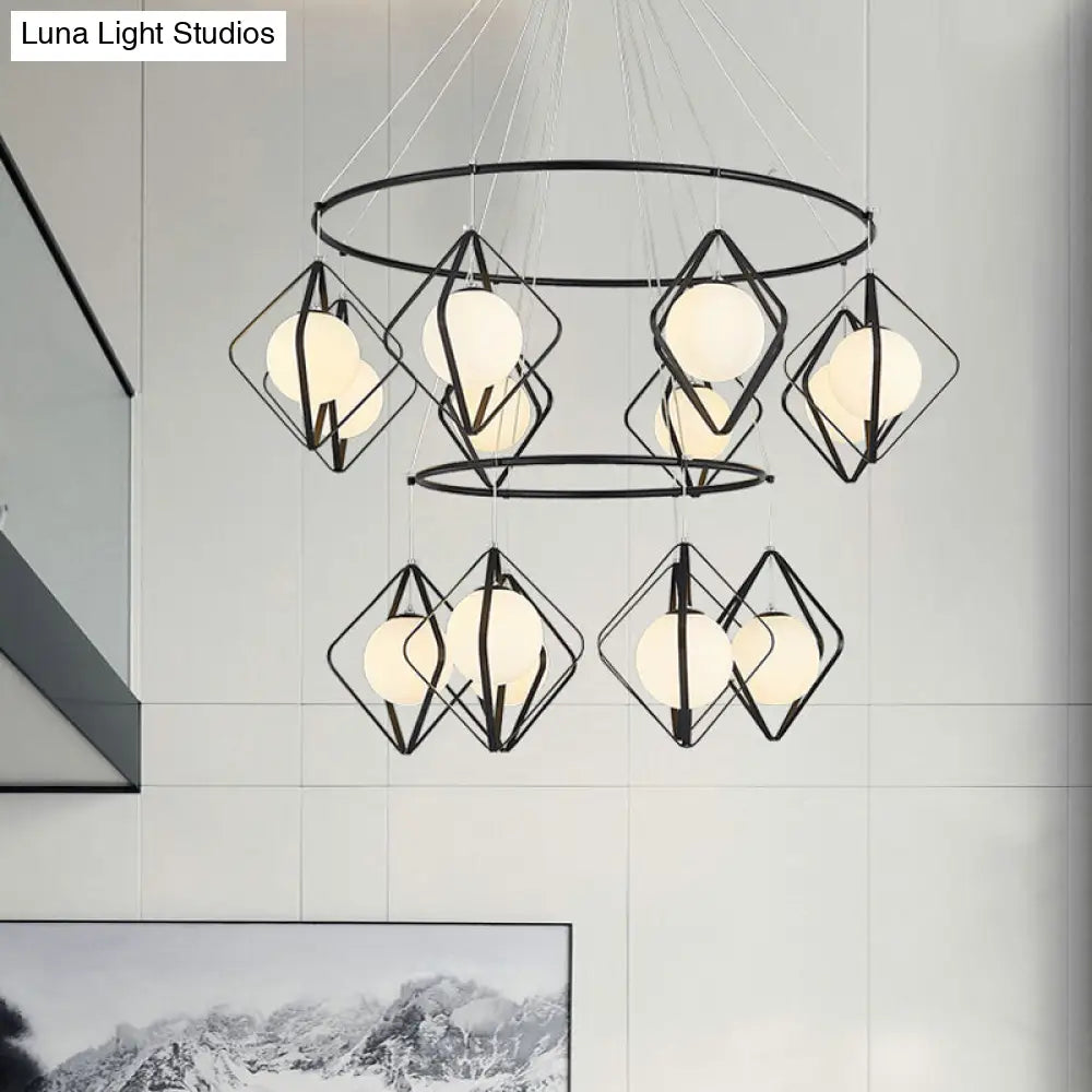 Modern Multi Light Pendant Lamp With Opal Glass Shade - Perfect For Living Room 14 / Black Round