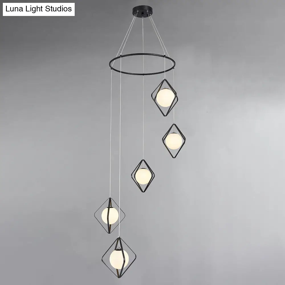 Opal Glass Shade Multi Light Pendant With Global Metallic Design For Living Room