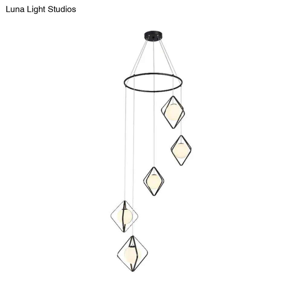 Modern Multi Light Pendant Lamp With Opal Glass Shade - Perfect For Living Room 5 / Black Round