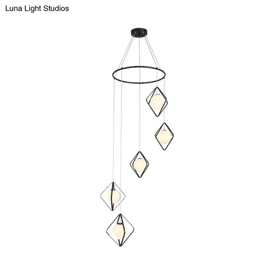 Modern Multi Light Pendant Lamp With Opal Glass Shade - Perfect For Living Room 5 / Black Round