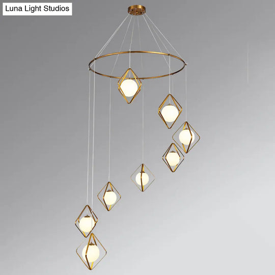 Opal Glass Shade Multi Light Pendant With Global Metallic Design For Living Room